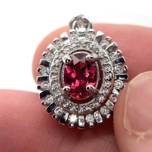 Red Mahenge Spinel 1.04ct White Gold Finish Solid 925 Sterling Silver Pendant